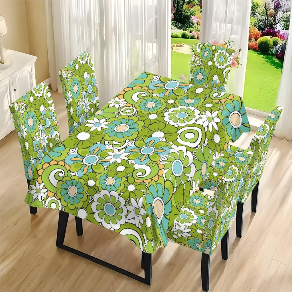 Thanksgiving Themed Dining Room Chair Cover and Tablecloths 5 Packs, Fall Leaf Print Kitchen Chair Seat Slipcovers Anti-Wrinkle Table Protector for Thanksgiving Day Party