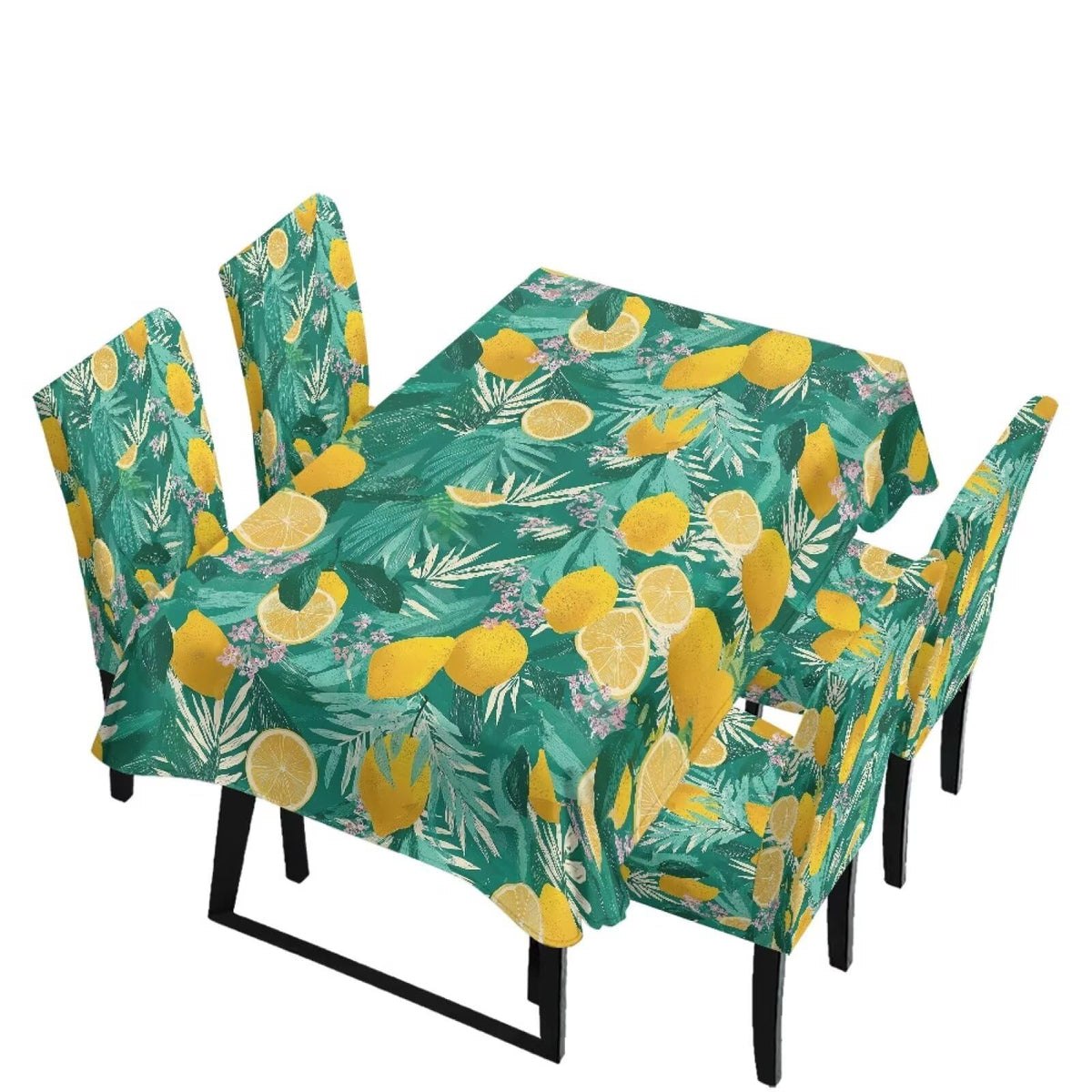 GLENLCWE Monstera Leaf Universal Dining Table Cover with Chairs Dining Table Cover with Chair Covers 7 Pcs, Dust Proof Green Kitchen Party Stretch Elastic Bottom Slipcovers