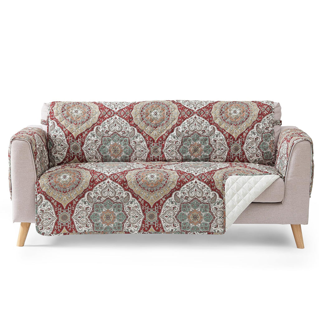 Patchwork Loveseat Covers for 2 Cushion Couch, Soft Quilted Couch Covers, Love Seat Couch Cover Pet Friendly for Sofa Couches, Washable Loveseat Slipcovers (Loveseat 48", Patchwork Red)