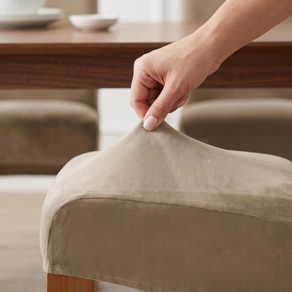 Velvet Dining Chair Covers Set of 2, Extra Large XL Oversized Stretch Parsons Chair Slipcovers for High Back Dining Room Kitchen, Non-Slip Removable Washable Chair Protectors,Khaki