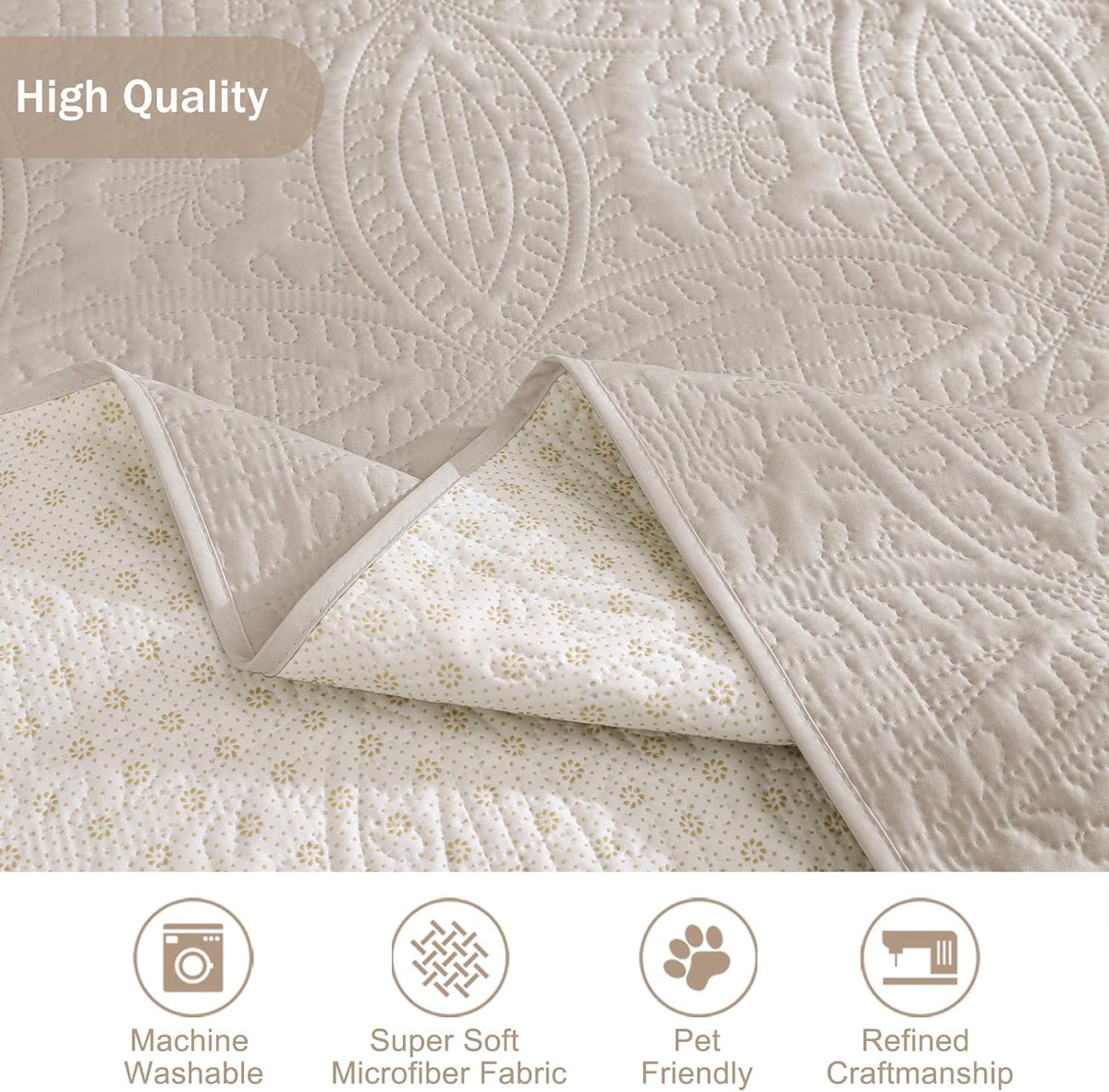 Beige Loveseat Covers for 2 Cushion Couch, Water-Repellent Quilted Covers for Sofa, Machine Washable Love Seat Couch Covers, Pet Friendly Loveseat Slipcovers (Loveseat 48", Beige Cream)
