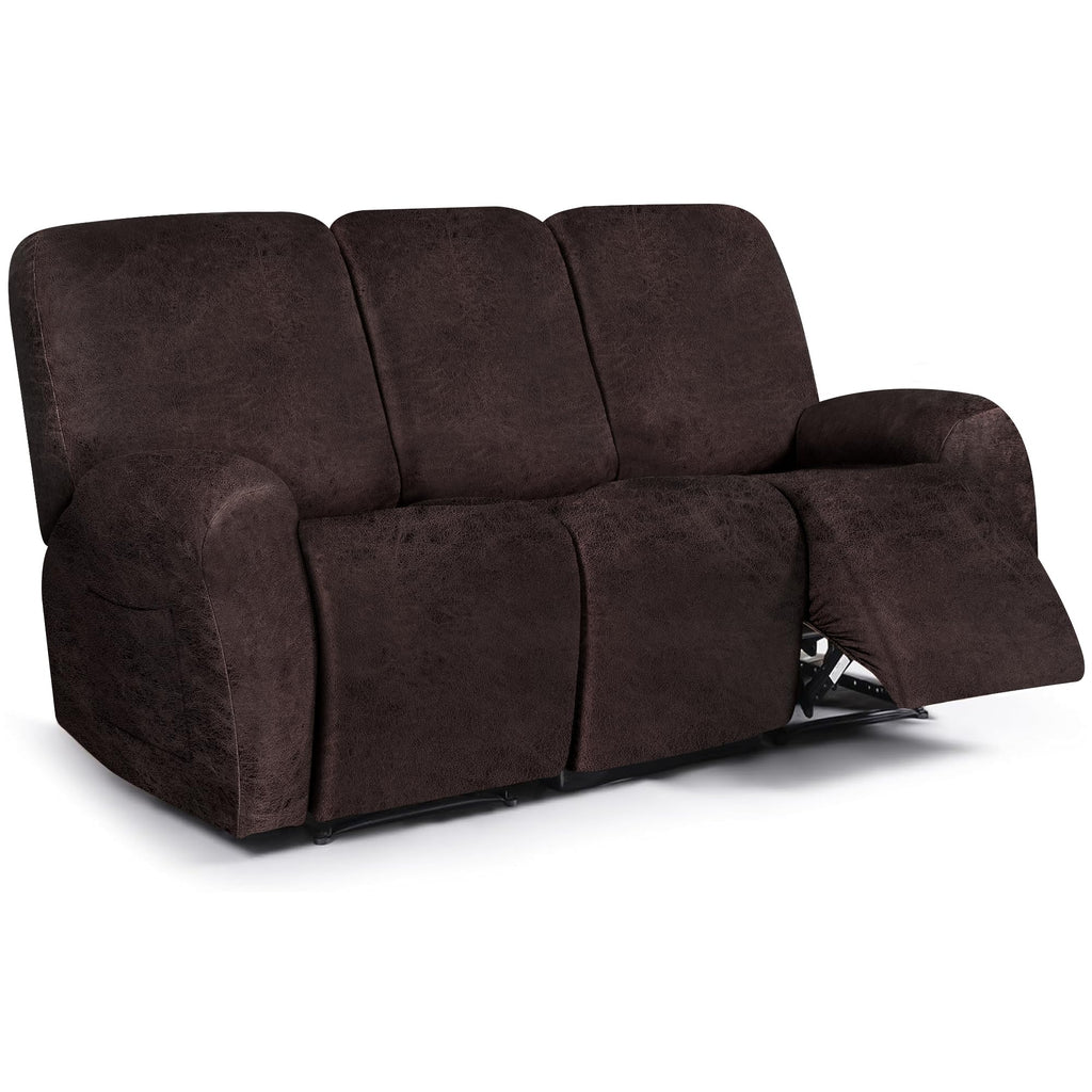 ANARACHON Leather Look Loveseat Recliner Cover, 6-Pieces Stretch Dual Recliner Sofa Covers, Soft Reclining Couch Slipcover, Washable Furniture Protector for Pets (2 Seater,256 Black)