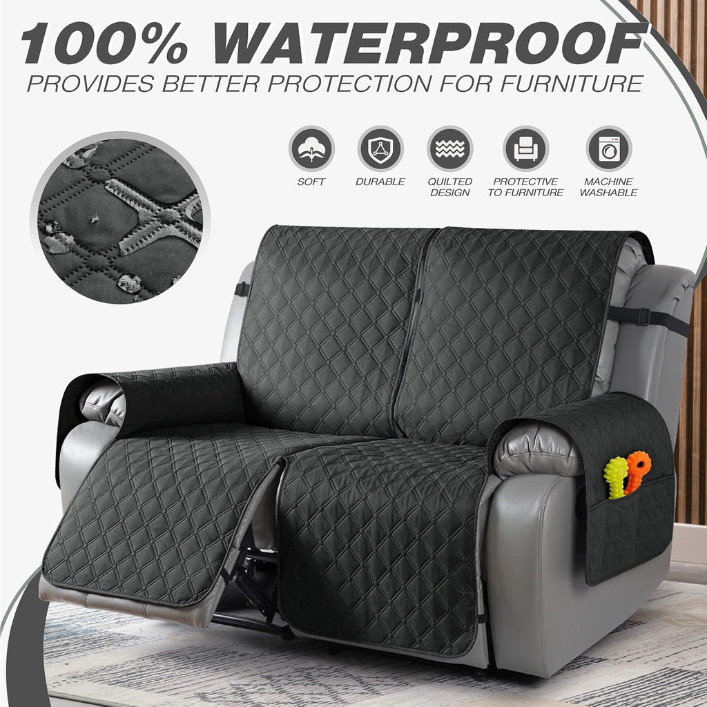 TAOCOCO 100% Waterproof Loveseat Recliner Covers Reversible, Charcoal Gray