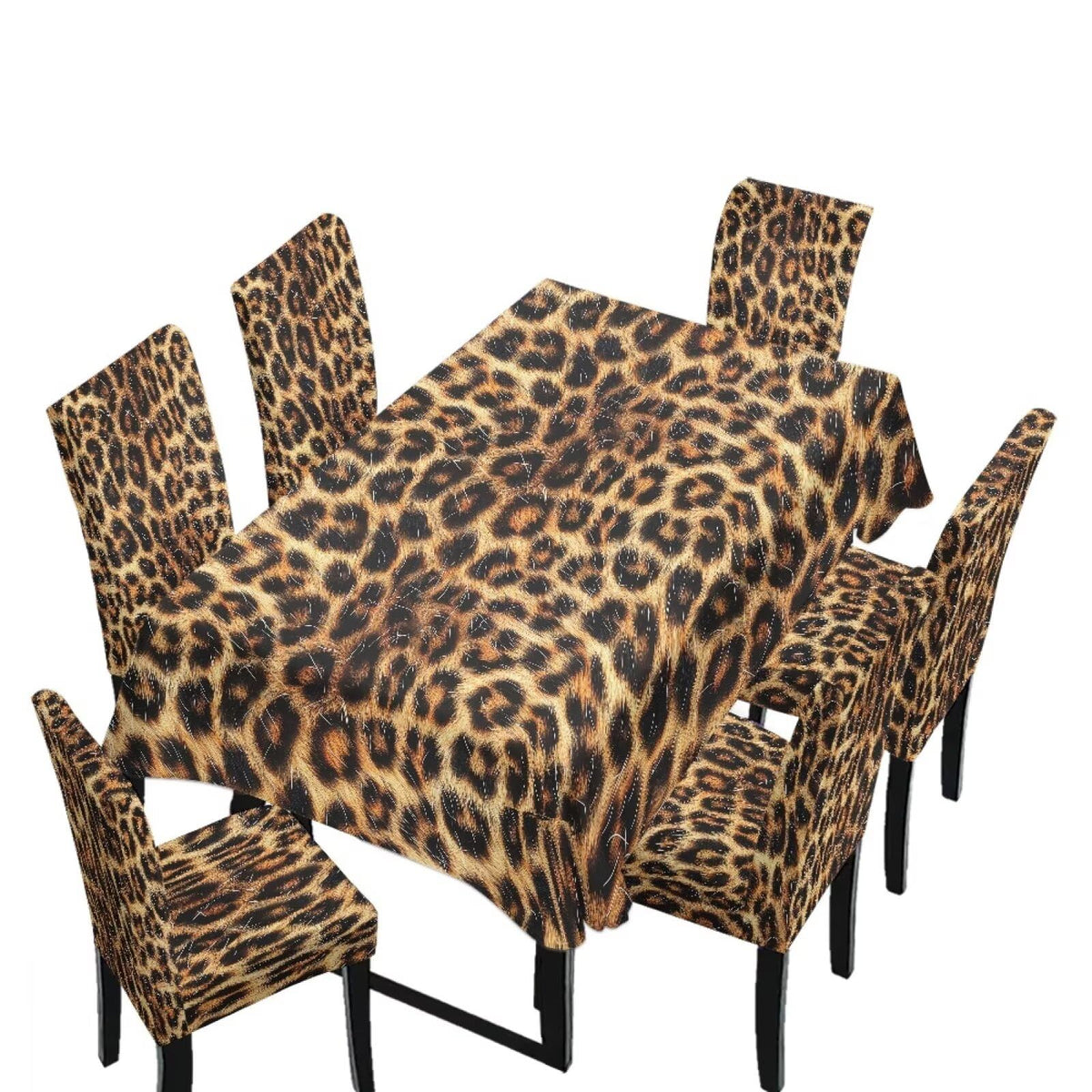 Palm Leaves Rectangular Table Cloth & Dining Chair Covers Set of 5, Stain Resistant Wipeable Chair Protectors for Farmhouse Rustic Home Kitchen Party Decor