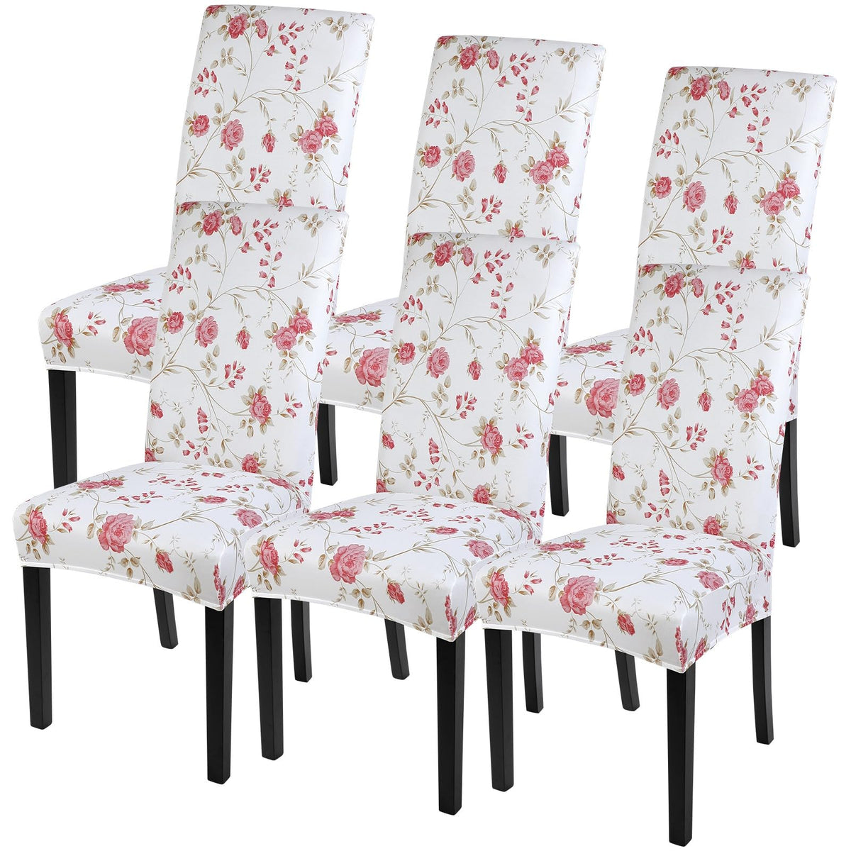 SearchI Dining Room Chair Covers Set of 6, Stretch Jacquard Parsons Chair Slipcovers Super Fit Removable Washable Kitchen Chair Protector Cover for Dining Room, Hotel, Ceremony (Beige Rhombus)