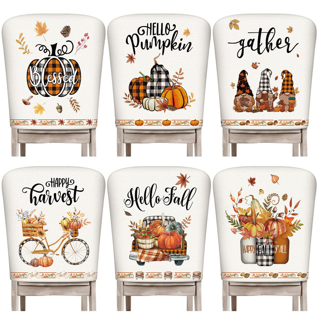 Moukeren 6 Pcs Halloween Chair Cover Set Gothic Halloween Decor Stretch Dining Chair Back Covers Witch Skeleton Pumpkin Black Cat Bat Seat Covers Farmhouse Dining Seat Protector for Home Kitchen Decor