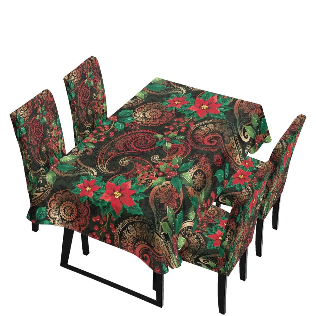 Poinsettia Dining Table & Chair Cover Set for Christmas, Stretch