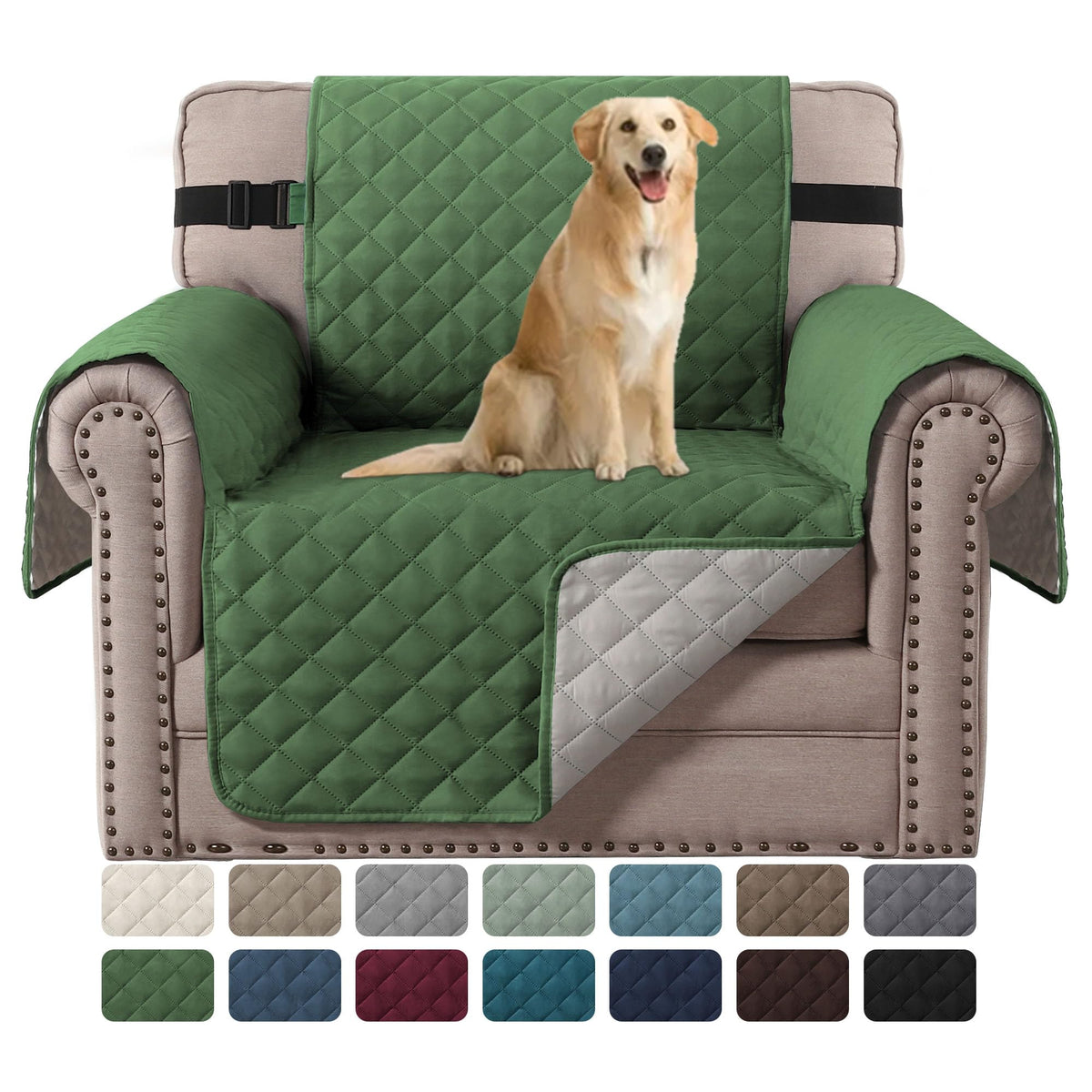 H.VERSAILTEX Reversible Couch Cover for 2 Cushion Couch Water Resistant Loveseat Washable Furniture Cover with Non-Slip Elastic Strap for Dogs, Pets, Kids(Oversized Loveseat, Charcoal Grey)