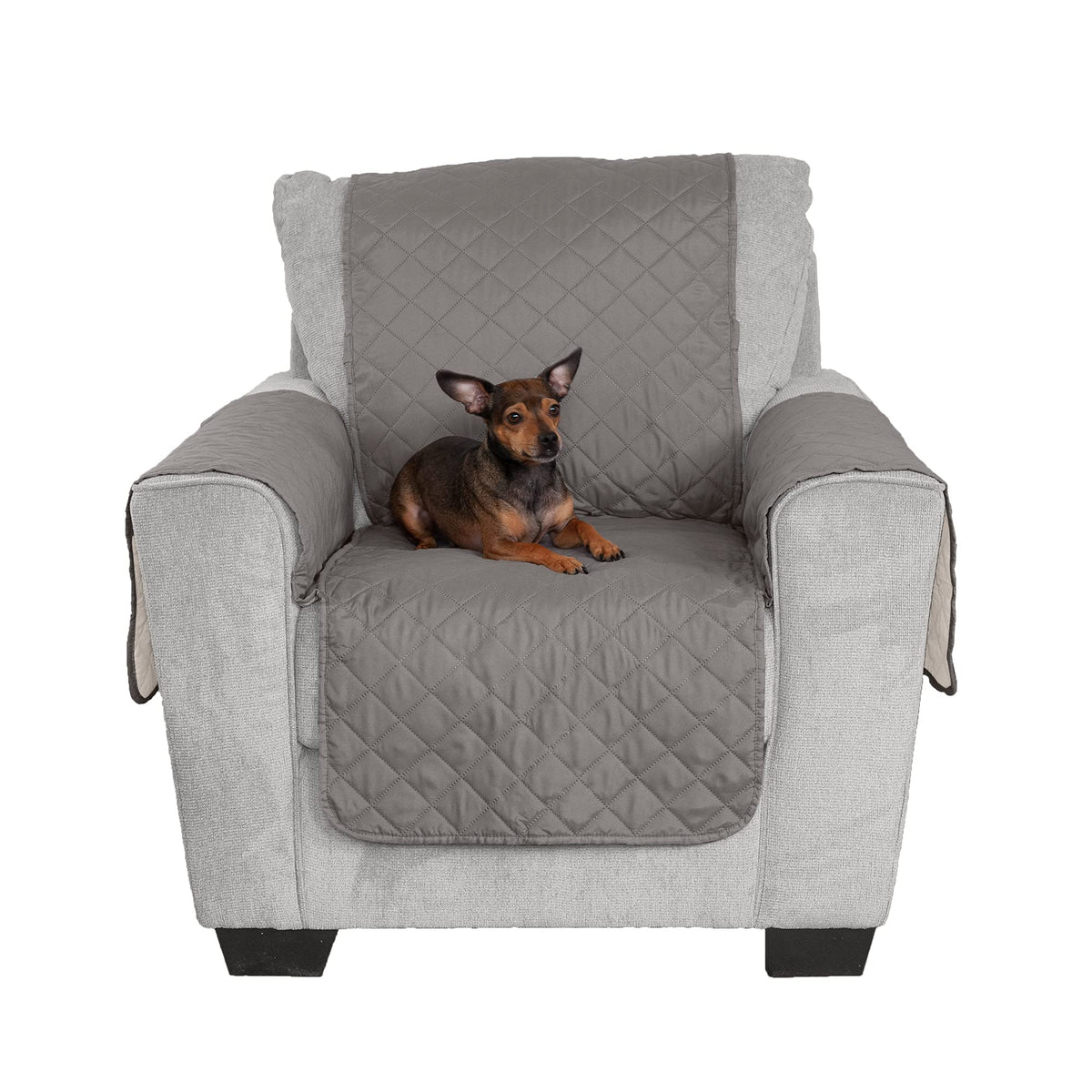 Furhaven Water-Resistant & Reversible Loveseat Cover Protector for Dogs, Cats, & Children - Two-Tone Pinsonic Quilted Living Room Furniture Cover - Gray/Mist, Loveseat