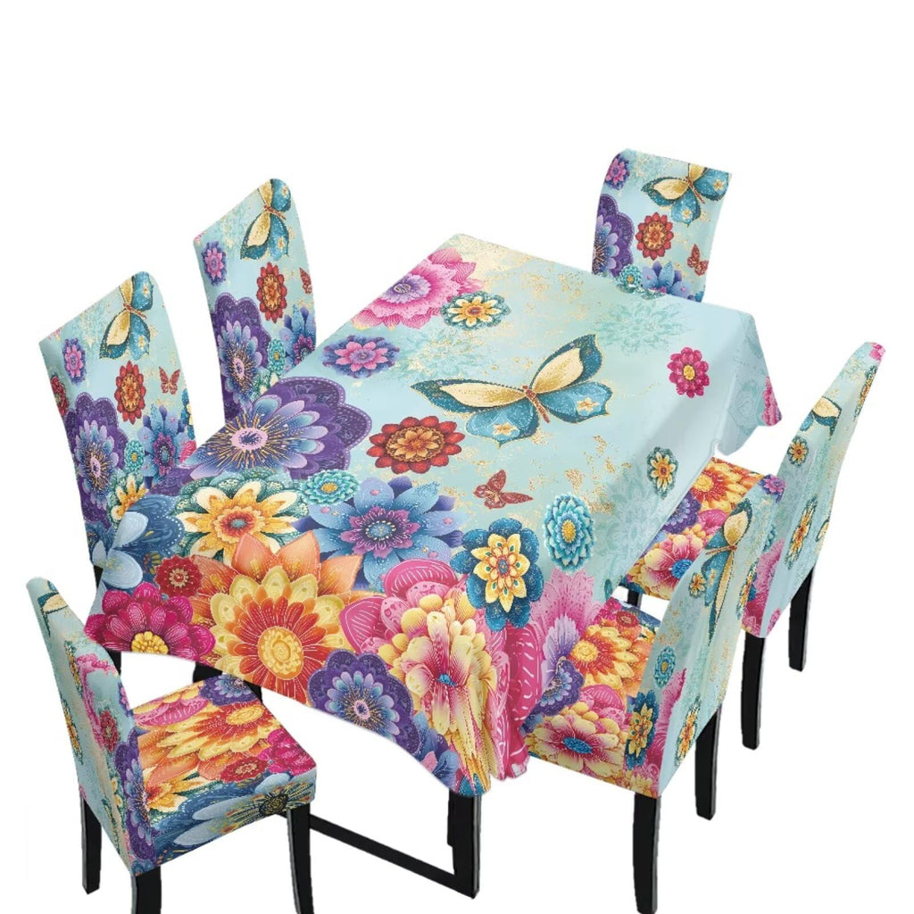 Stretch Dining Table Cloth and Chair Covers Set, 4 Seater Table Cover Anti-Wrinkle Parsons Chair Slipcovers Machine Washable Seat Protector for St. Patrick's Day Decor, Green Shamrock