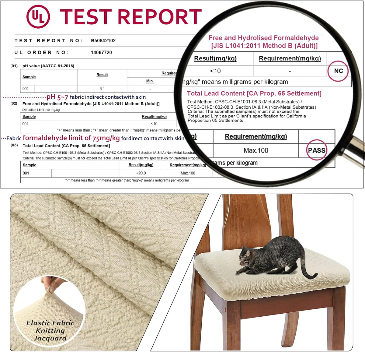 BUYUE Dining Room Chair Seat Covers Set of 6, TPU not Mixed, Friendly Jacquard Fabric Stretch Washable Slipcover for Kitchen Seat Cushions, Beige-6PCS