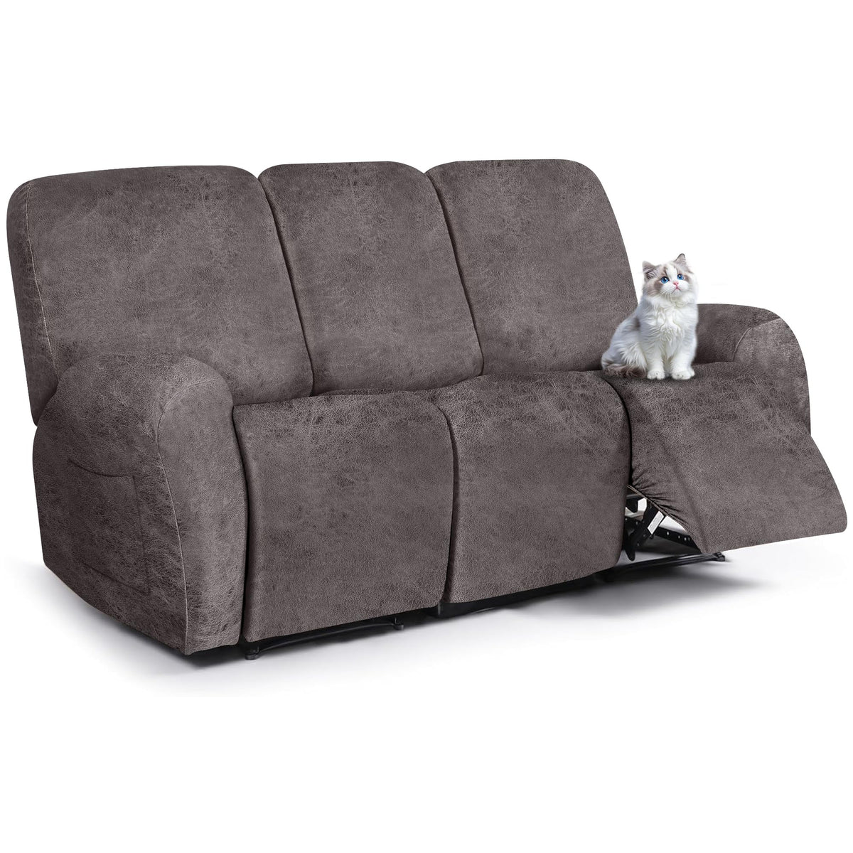 ANARACHON Leather Look Loveseat Recliner Cover, 6-Pieces Stretch Dual Recliner Sofa Covers, Soft Reclining Couch Slipcover, Washable Furniture Protector for Pets (2 Seater,256 Black)