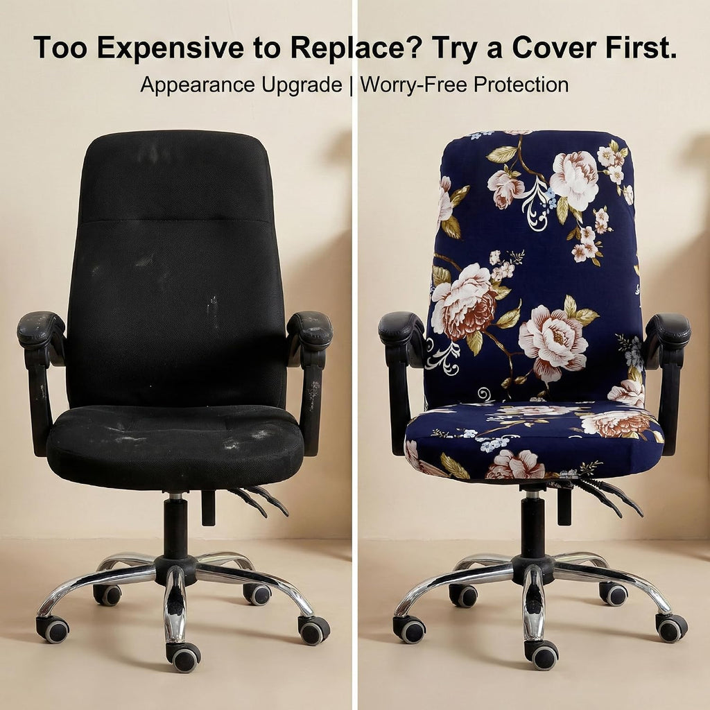 WOMACO Printed Office Chair Covers, Stretch Computer Universal Boss Modern Simplism Style High Back Chair Slipcover - Peony, Large