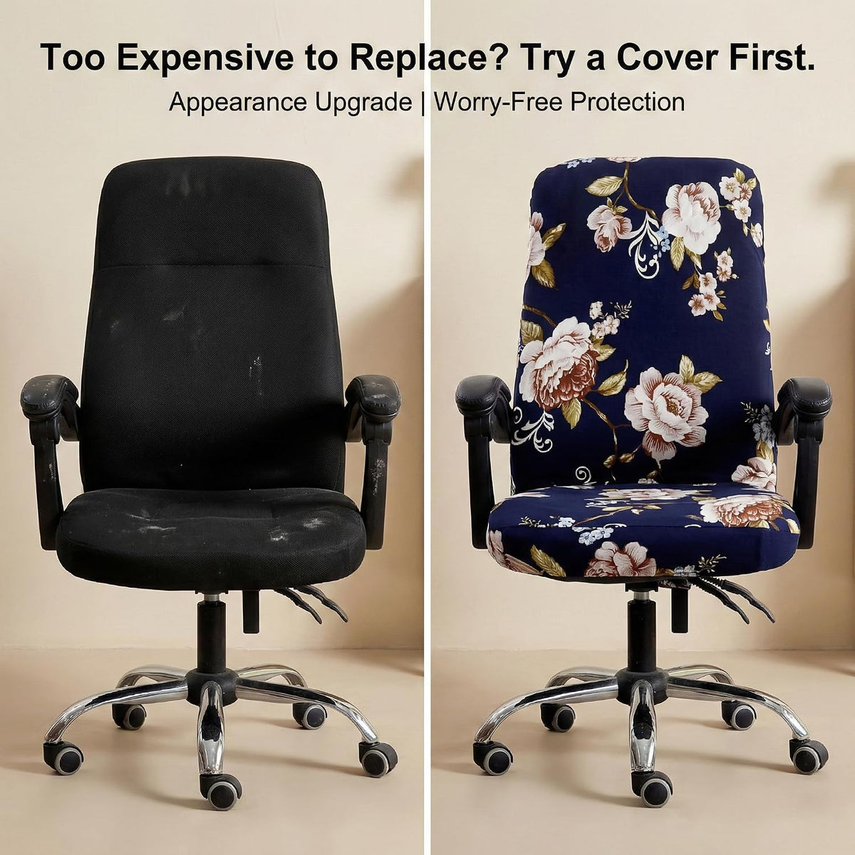 WOMACO Printed Office Chair Covers, Stretch Computer Universal Boss Modern Simplism Style High Back Chair Slipcover - Peony, Large