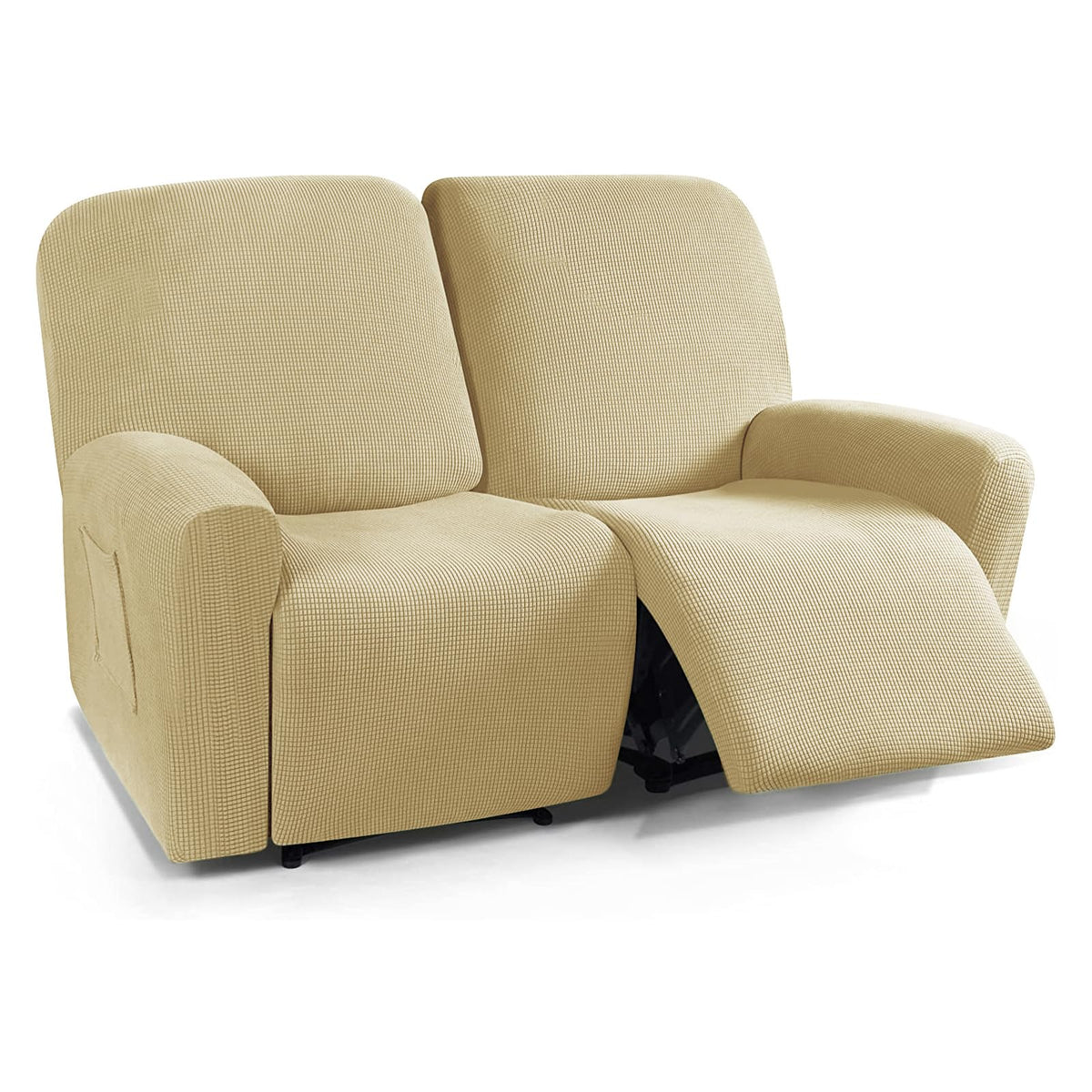 CONRUSER Stretch Recliner Loveseat Cover, 6 Pieces Recliner Slipcovers Soft Couch Cover for 2 Seater Non-Slip Furniture Protector with Pocket (Yellow)