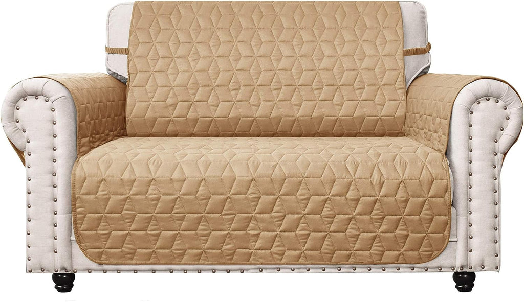 Ameritex Loveseat Cover Water-Resistant Quilted Furniture Protector with Back Nonslip Paws Slipcover for Dogs, Kids, Pets Loveseat Slipcover Stay in Place for Leather (Sand, 54'')
