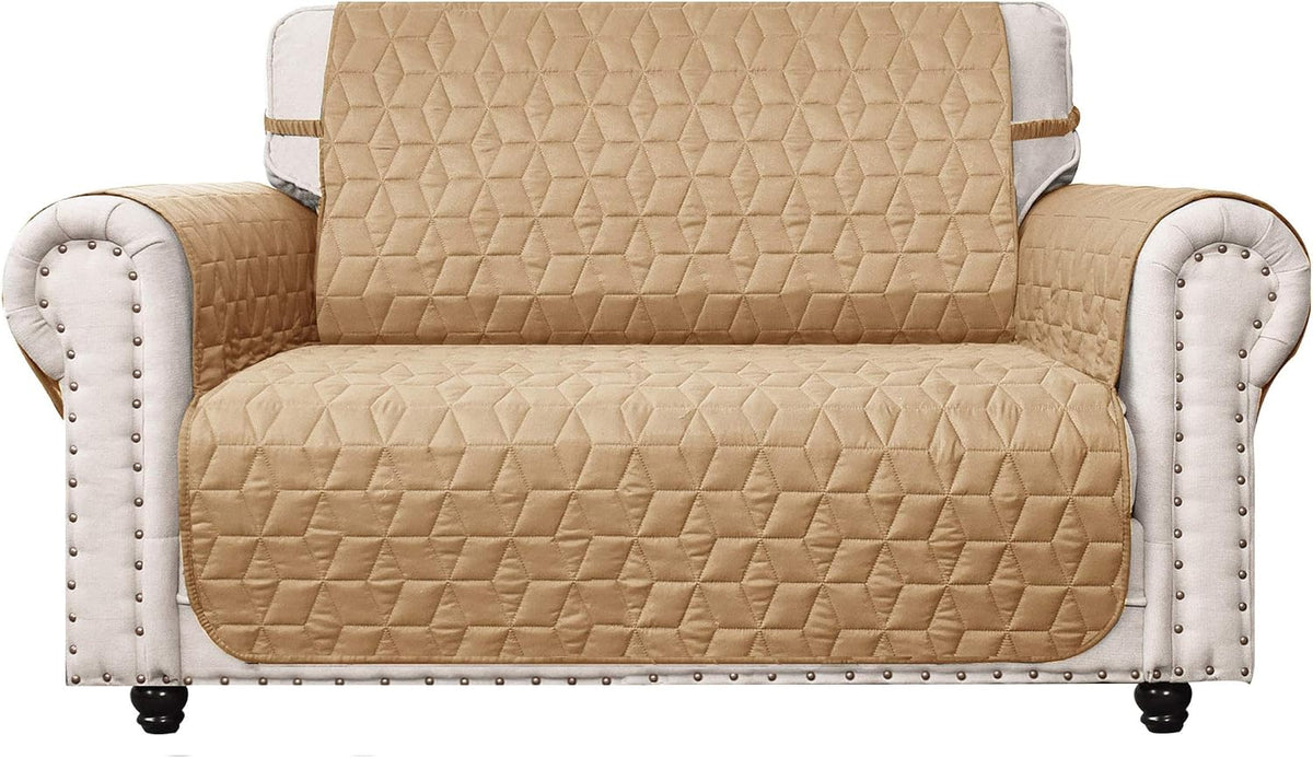 Ameritex Loveseat Cover Water-Resistant Quilted Furniture Protector with Back Nonslip Paws Slipcover for Dogs, Kids, Pets Loveseat Slipcover Stay in Place for Leather (Sand, 54'')