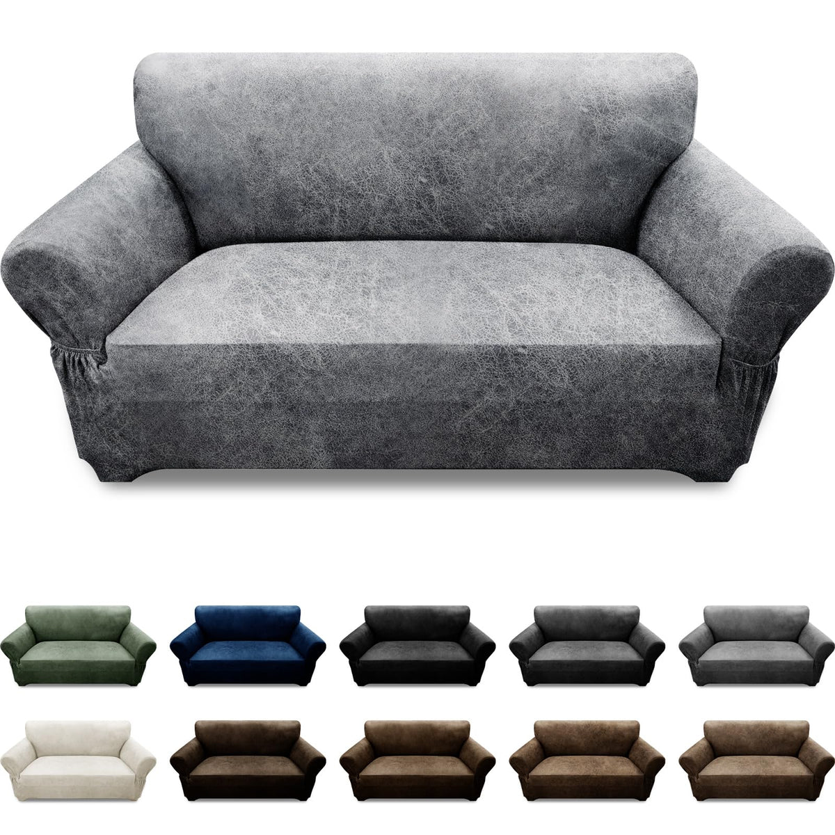 3-Pieces T Cushion Loveseat Slipcovers Leather Look Couch Cover Loveseat Covers for 2 Cushion Couch Furniture Protector Stretch Sofa Cover with 2 Individual T Cushion Seat Covers, Brown