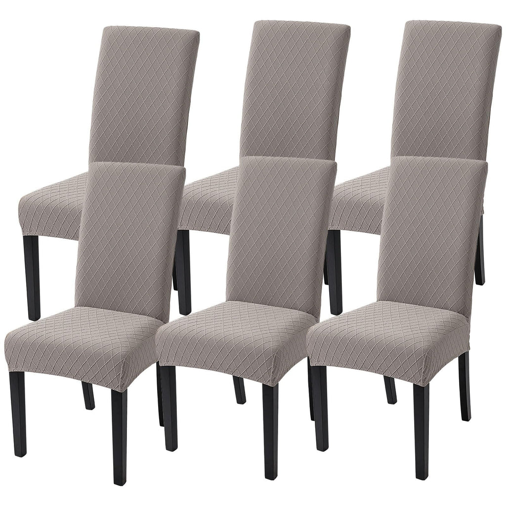 SearchI Dining Room Chair Covers Set of 6, Stretch Jacquard Parsons Chair Slipcovers Super Fit Removable Washable Kitchen Chair Protector Cover for Dining Room, Hotel, Ceremony (Beige Rhombus)