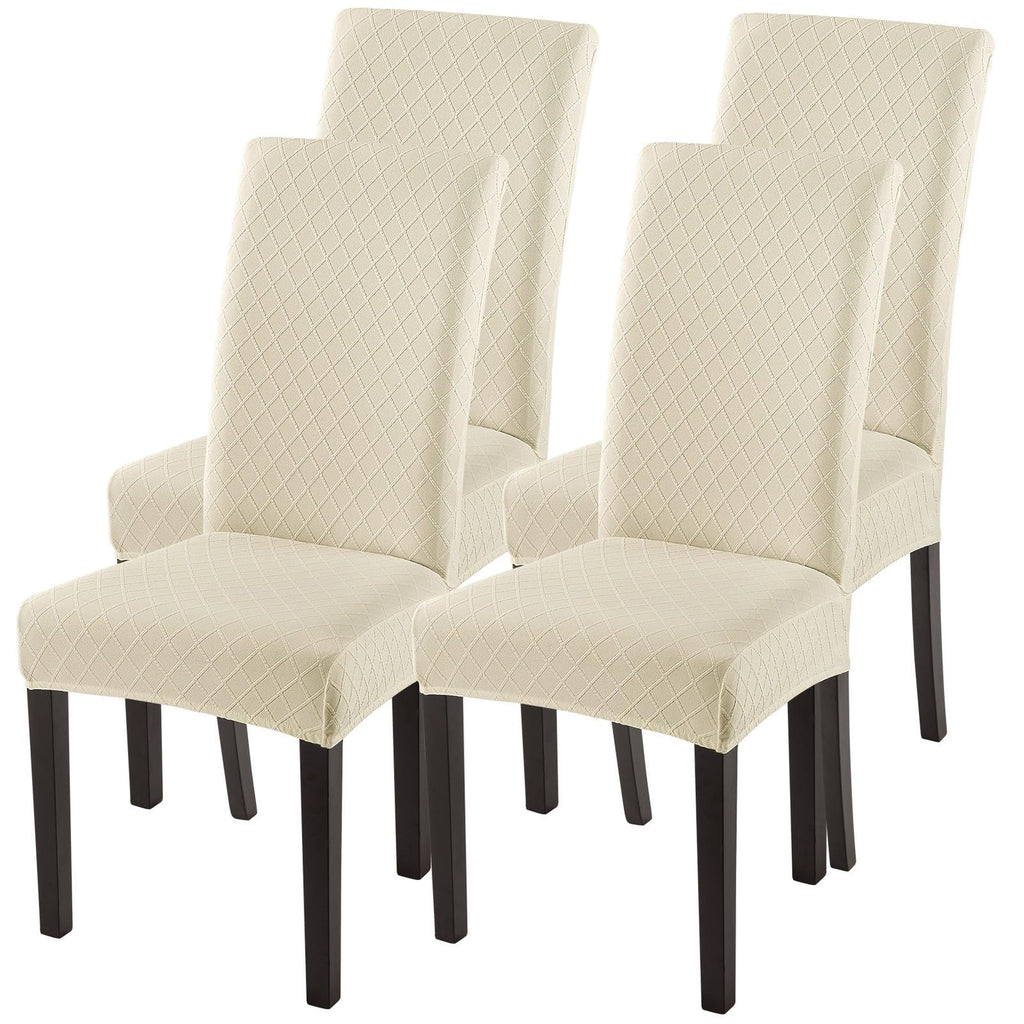 SearchI Dining Room Chair Covers Set of 6, Stretch Jacquard Parsons Chair Slipcovers Super Fit Removable Washable Kitchen Chair Protector Cover for Dining Room, Hotel, Ceremony (Beige Rhombus)