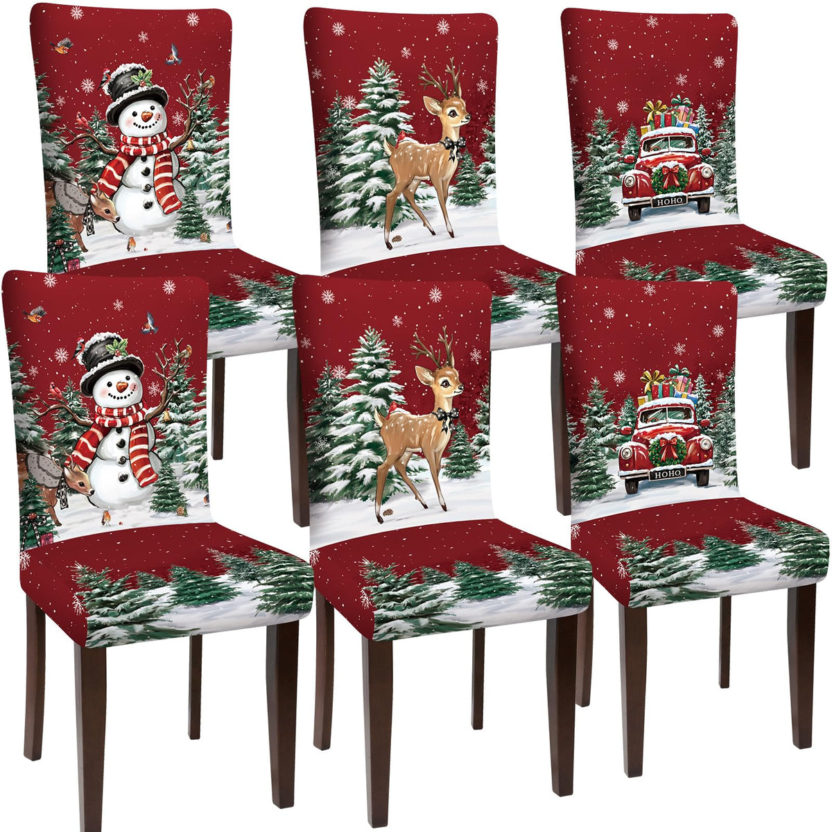 Chair Covers Set of 6 Dining Protector Stretch Autumn Pumpkin Scarecrow Maple Leaves Slipcovers Removable Washable for Dining Hotel Party Wedding
