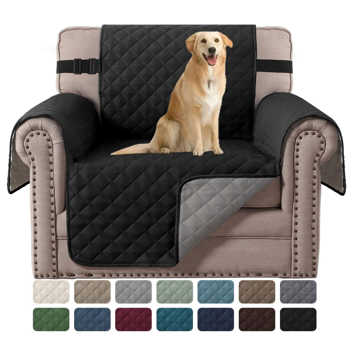 H.VERSAILTEX Reversible Couch Cover for 2 Cushion Couch Water Resistant Loveseat Washable Furniture Cover with Non-Slip Elastic Strap for Dogs, Pets, Kids(Oversized Loveseat, Charcoal Grey)