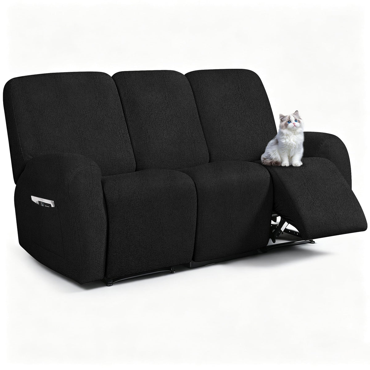 ANARACHON Leather Look Loveseat Recliner Cover, 6-Pieces Stretch Dual Recliner Sofa Covers, Soft Reclining Couch Slipcover, Washable Furniture Protector for Pets (2 Seater,256 Black)
