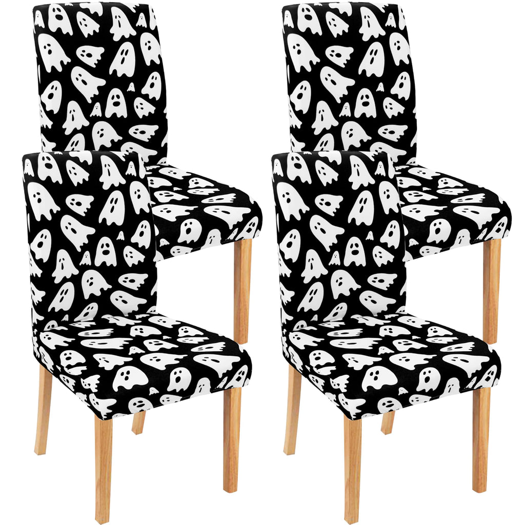 Halloween Chair Covers Set of 4, Fall Pumpkin Black/White Buffalo Plaid Chairs Slipcover for Dining Room, Removable Washable Breathable Cover in the Kitchen Restaurant Holiday Decor