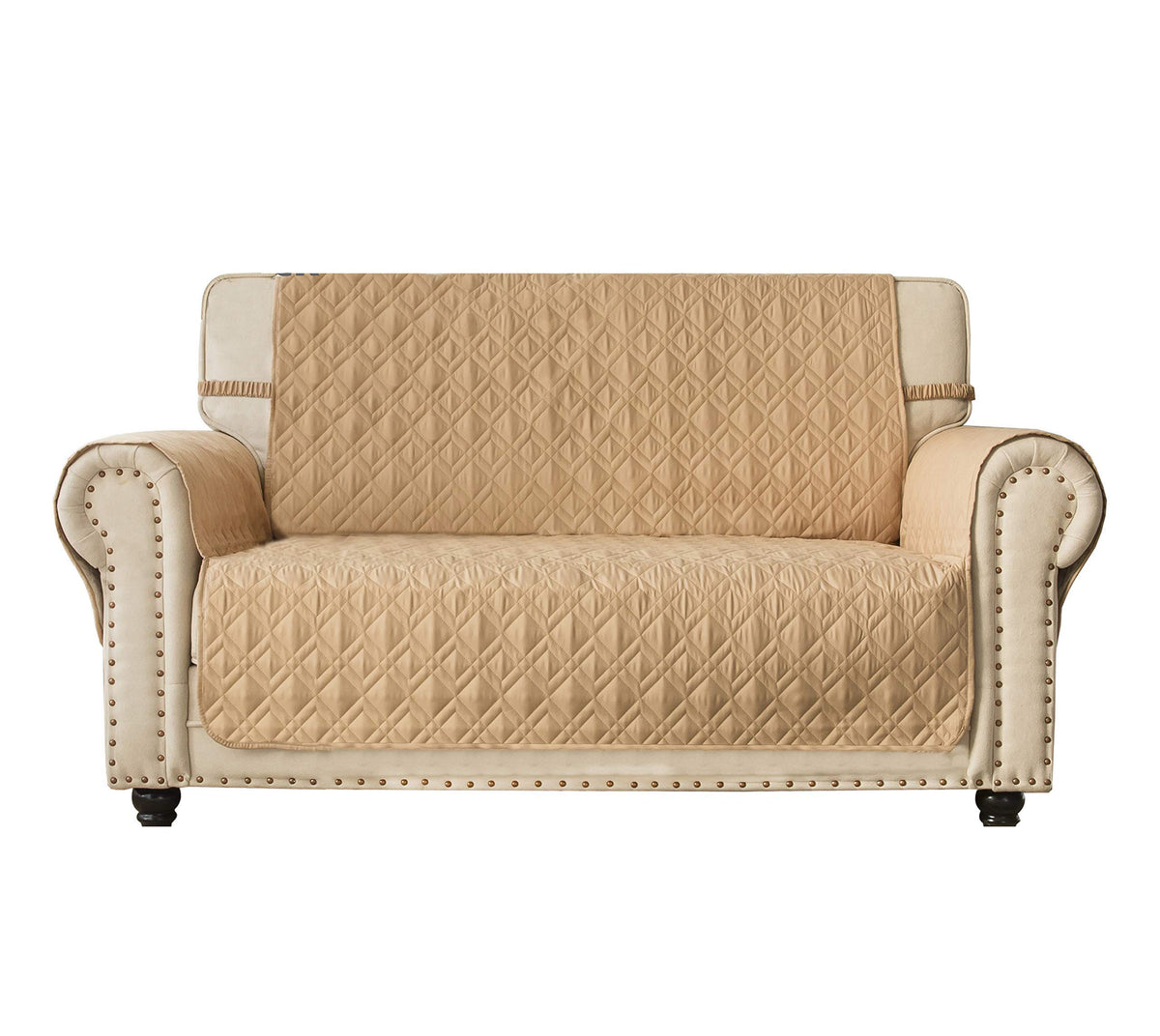 Ameritex Loveseat Cover Water-Resistant Quilted Furniture Protector with Back Nonslip Paws Slipcover for Dogs, Kids, Pets Loveseat Slipcover Stay in Place for Leather (46", Beige)