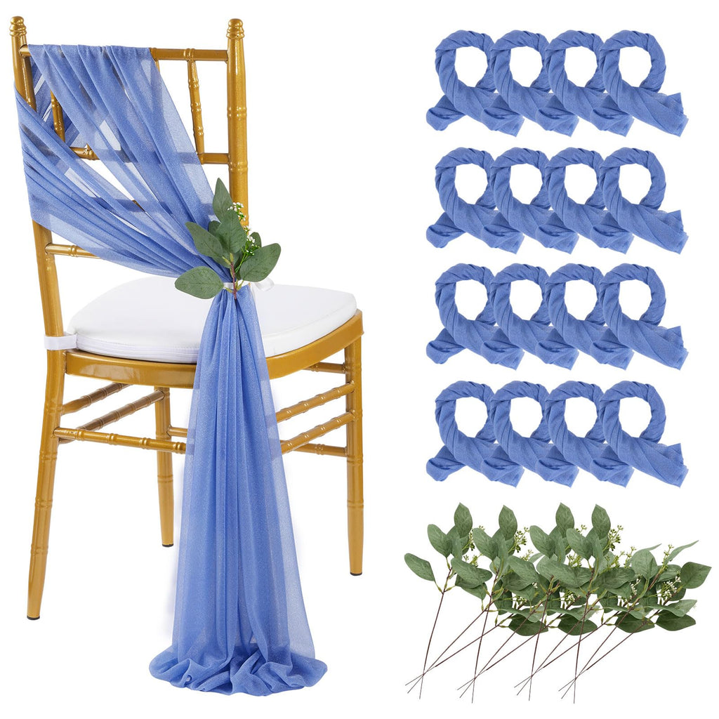 QueenDream White Chair Sashes Wedding Aisle Decorations: 24 Packs 8ft Long Draping Fabric Sheer Church Chair Cover Bulk for Party Banquet