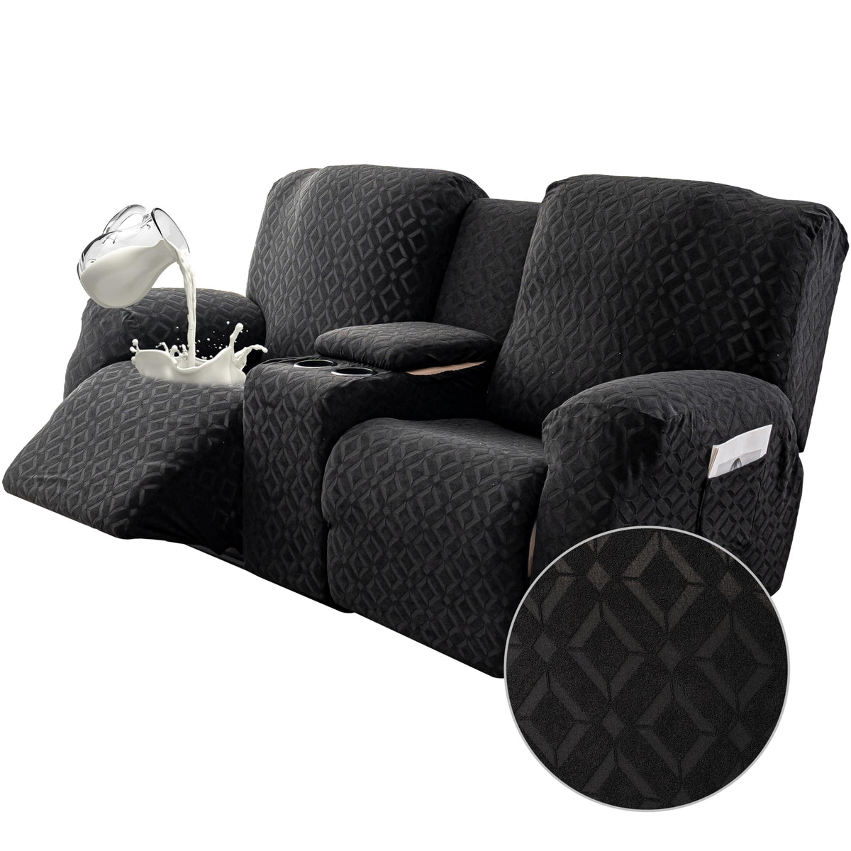 Genina Waterproof Recliner Loveseat Cover,2 Seat with Console,Dark Gray