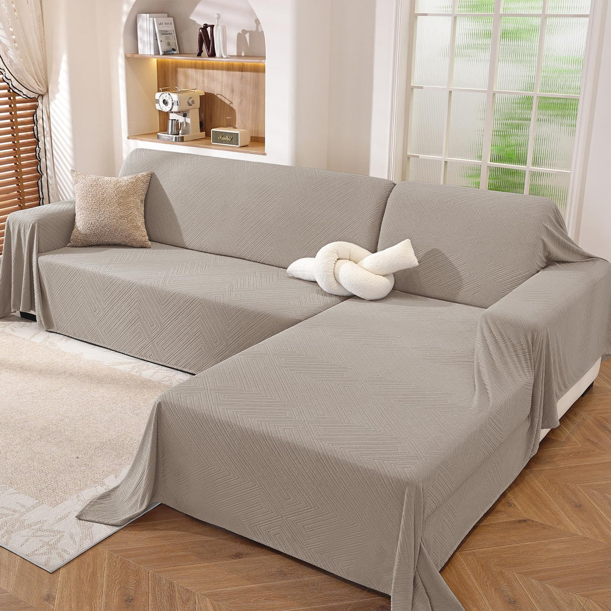 Couch Cover for Dogs, Loveseat 2 Cushion Sofa Cover, Light Grey