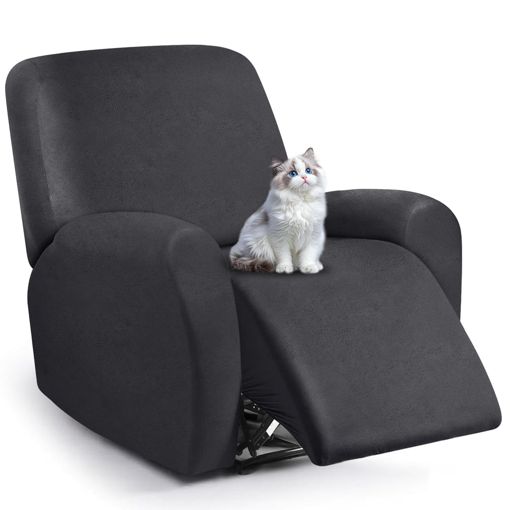 ANARACHON Leather Look Loveseat Recliner Cover, 6-Pieces Stretch Dual Recliner Sofa Covers, Soft Reclining Couch Slipcover, Washable Furniture Protector for Pets (2 Seater,256 Black)