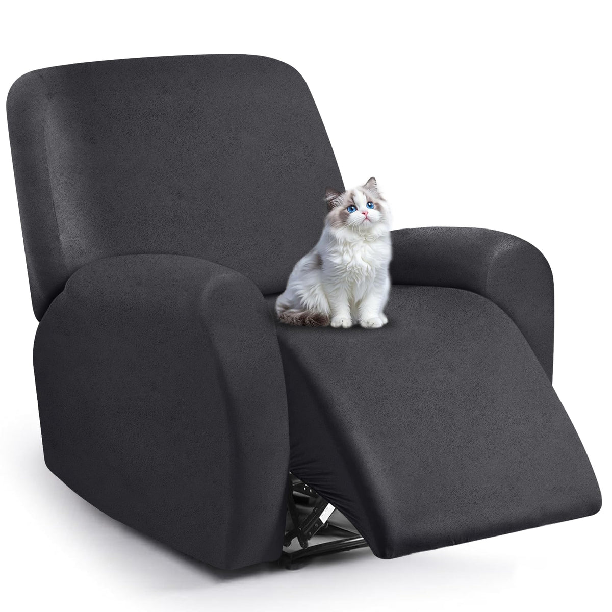 ANARACHON Leather Look Loveseat Recliner Cover, 6-Pieces Stretch Dual Recliner Sofa Covers, Soft Reclining Couch Slipcover, Washable Furniture Protector for Pets (2 Seater,256 Black)