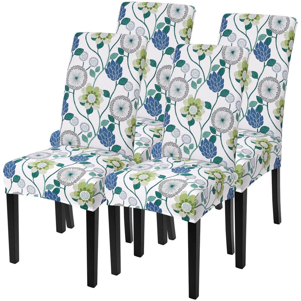 SearchI Chair Covers Slipcovers Set of 4, Spandex Super Fit Stretch Removable Washable Kitchen Parsons Protector for Dining Room,Hotel,Ceremony,Beige+Flowers