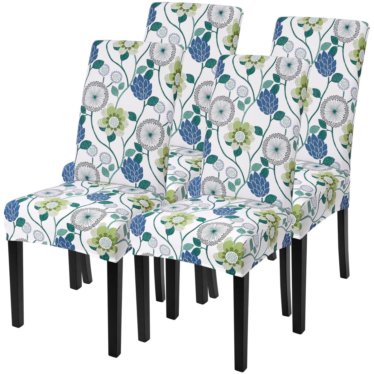 SearchI Chair Covers Slipcovers Set of 4, Spandex Super Fit Stretch Removable Washable Kitchen Parsons Protector for Dining Room,Hotel,Ceremony,Beige+Flowers