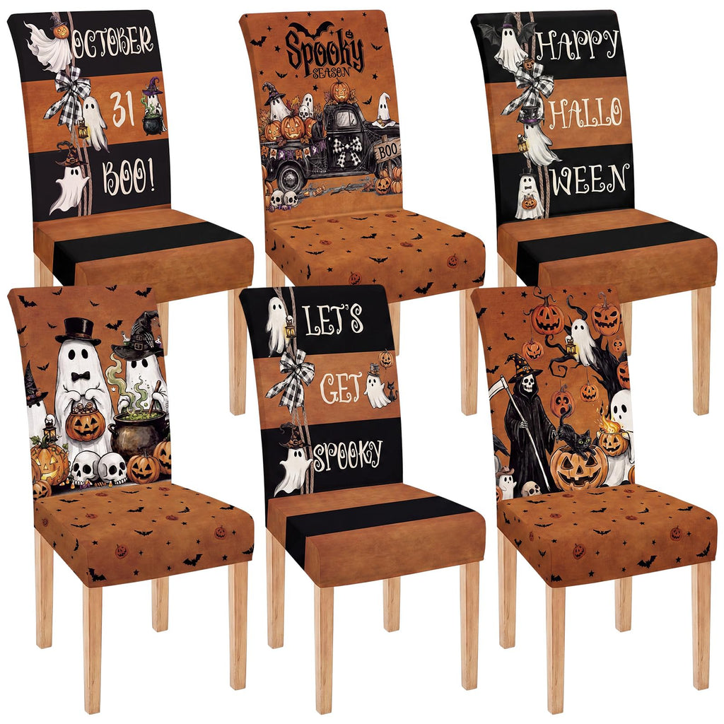Moukeren 6 Pcs Halloween Chair Covers Scary Dining Chair Slipcovers