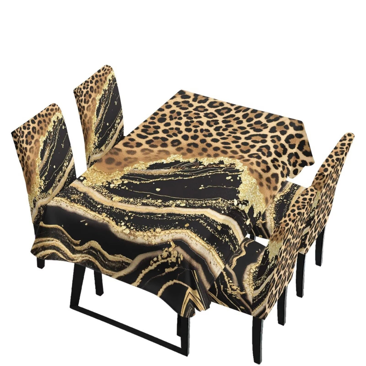 Palm Leaves Rectangular Table Cloth & Dining Chair Covers Set of 5, Stain Resistant Wipeable Chair Protectors for Farmhouse Rustic Home Kitchen Party Decor