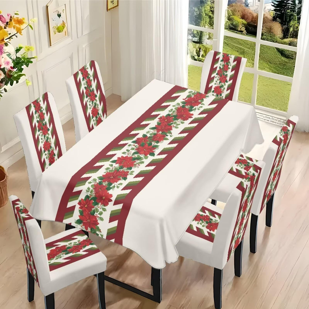 ZDCUSTOM Valentines Table Cloth and Chair Cover Set of 4 Romantic Tablecloths Rectangular Pink Chair Covers for Dining Chairs Stain Resistant Decoration