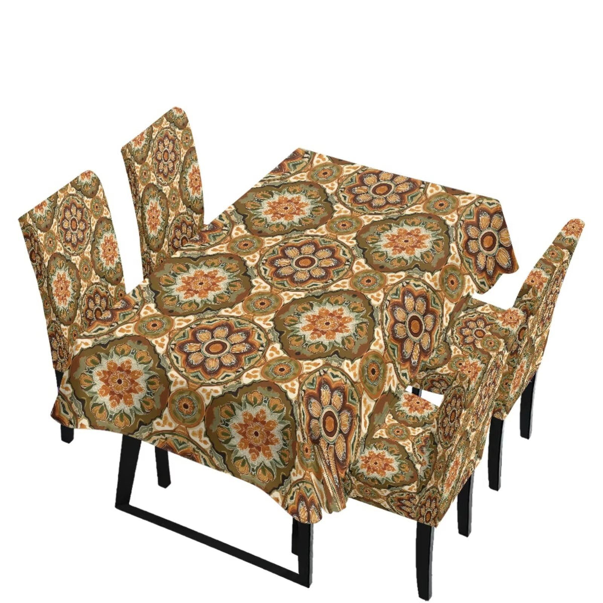 Table Cloth and Dining Chair Covers Set of 5, Kitchen Chair Slipcovers Rectangle Table Cover, Removable Anti-dust Tablecloths Stain Resistant Soft Hotel Decor, Retro Geometry Flower
