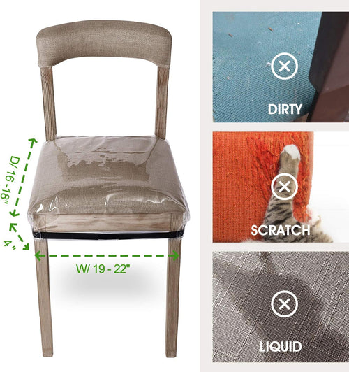 4 Pack Clear Plastic Dining Chair Covers, Reusable Thickened Soft PVC Seats Protectors, Double-Sided Adjustable Waterproof Chairs Slipcover