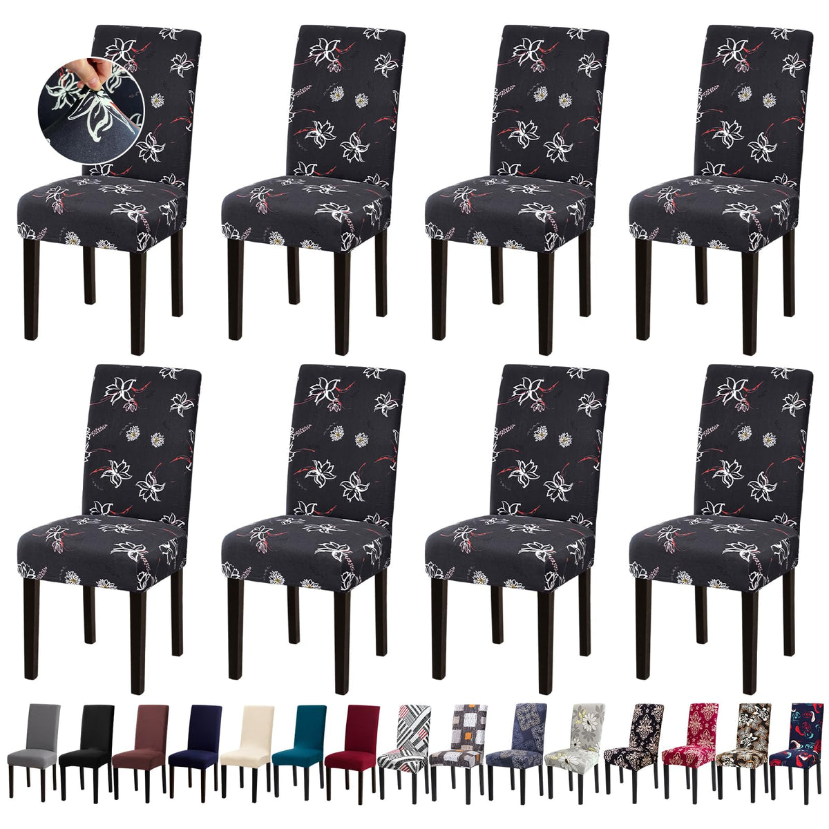 Chair Covers, Stretch Dining Room Chair Covers Set of 6, Removable Washable Dining Chair Slipcovers for Home, Hotel, Banquet