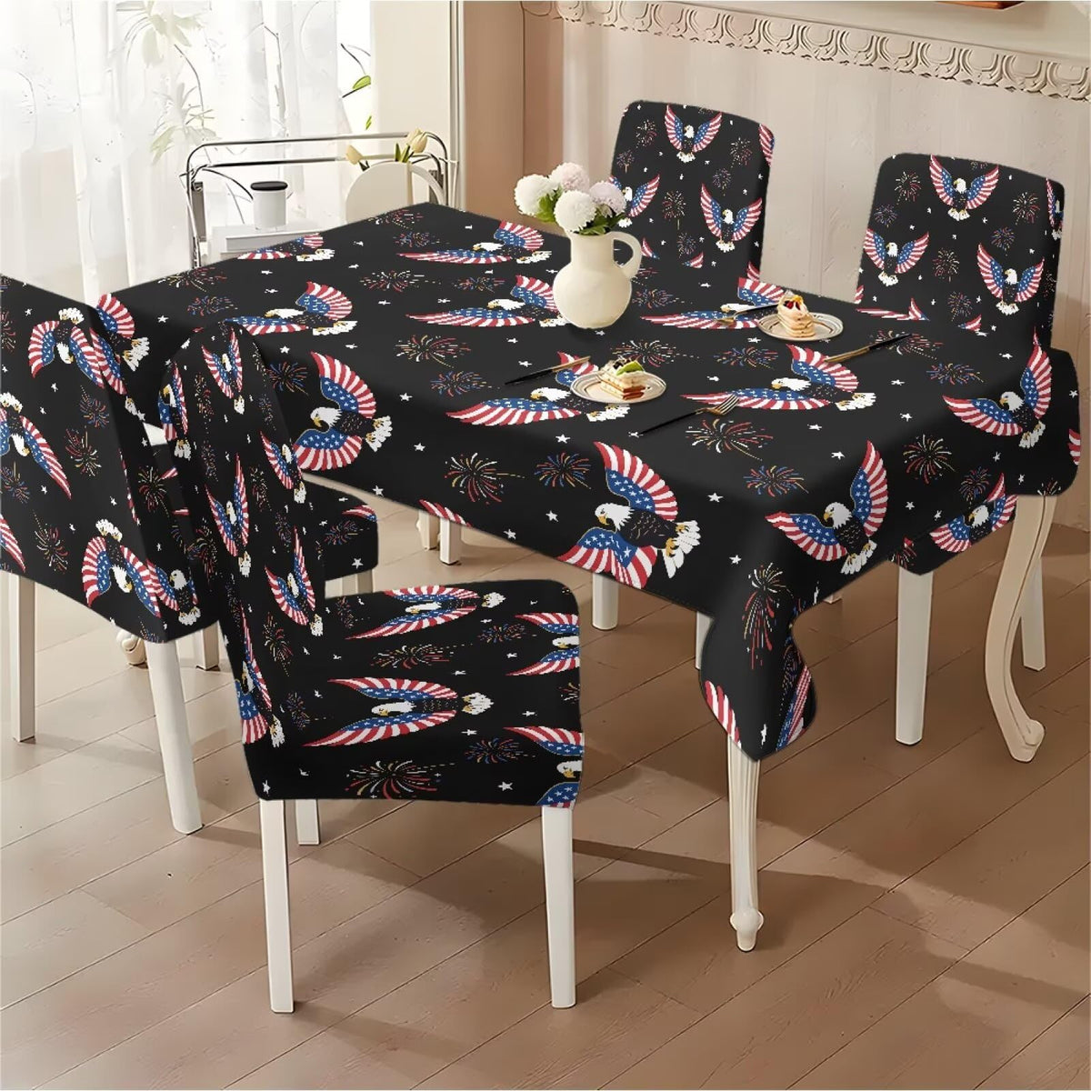 Thanksgiving Themed Dining Room Chair Cover and Tablecloths 5 Packs, Fall Leaf Print Kitchen Chair Seat Slipcovers Anti-Wrinkle Table Protector for Thanksgiving Day Party