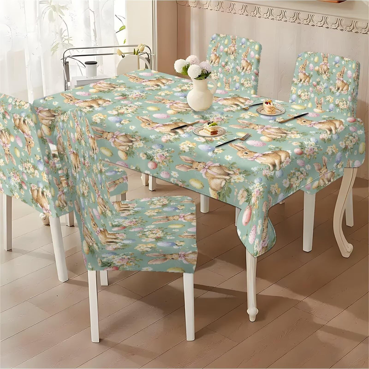 ZDCUSTOM St Patricks Day Table Cloth and Chair Cover Set of 4 Light Green Tablecloths Rectangular Clover Chair Covers for Dining Chairs Stain Resistant Decoration