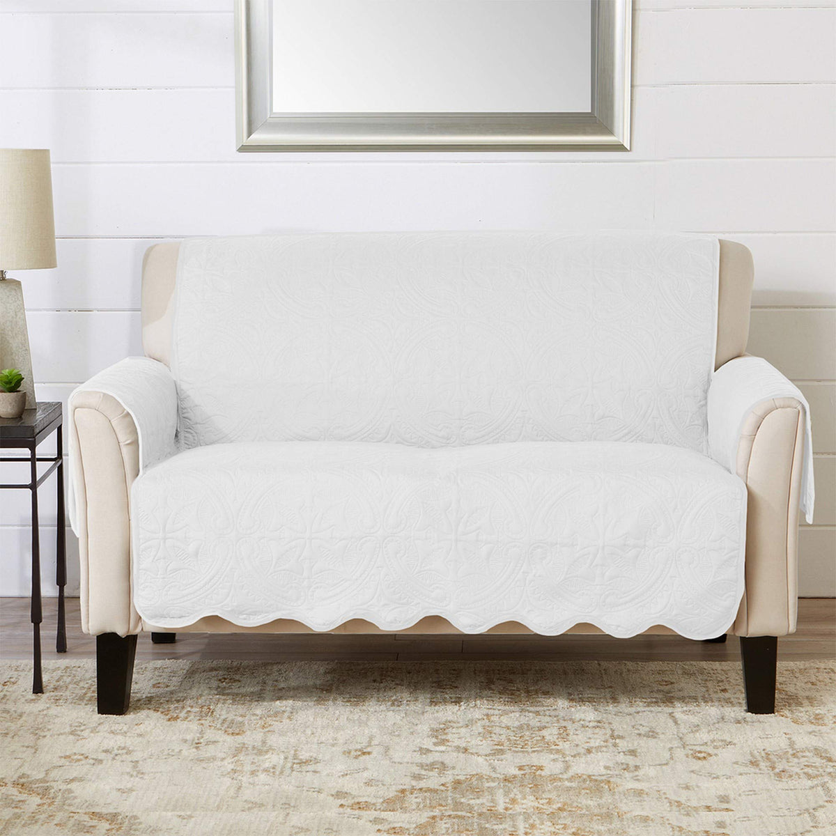 Great Bay Home Reversible Patchwork Loveseat Cover - Washable Slipcover Furniture Protector with Elastic Straps - Perfect for Kids & Pets - Box-Stitched Detail (Taupe)