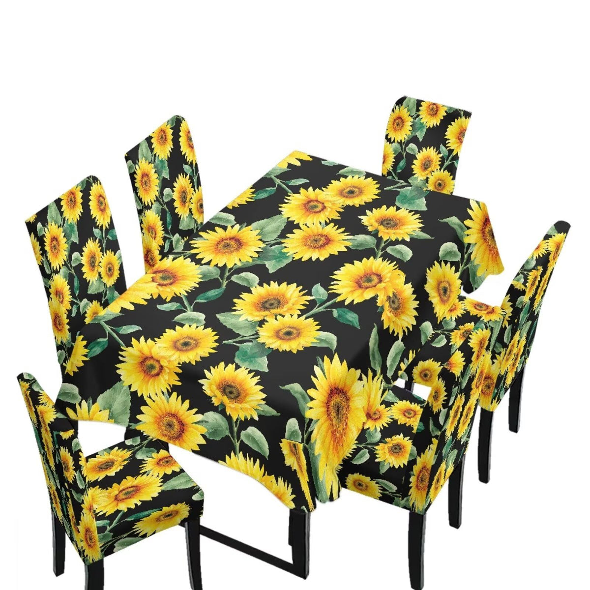Blue Floral Rectangular Table Cloth & Dining Chair Covers Set of 5, Stain Resistant Wipeable Chair Protectors for Farmhouse Rustic Home Kitchen Party Decor