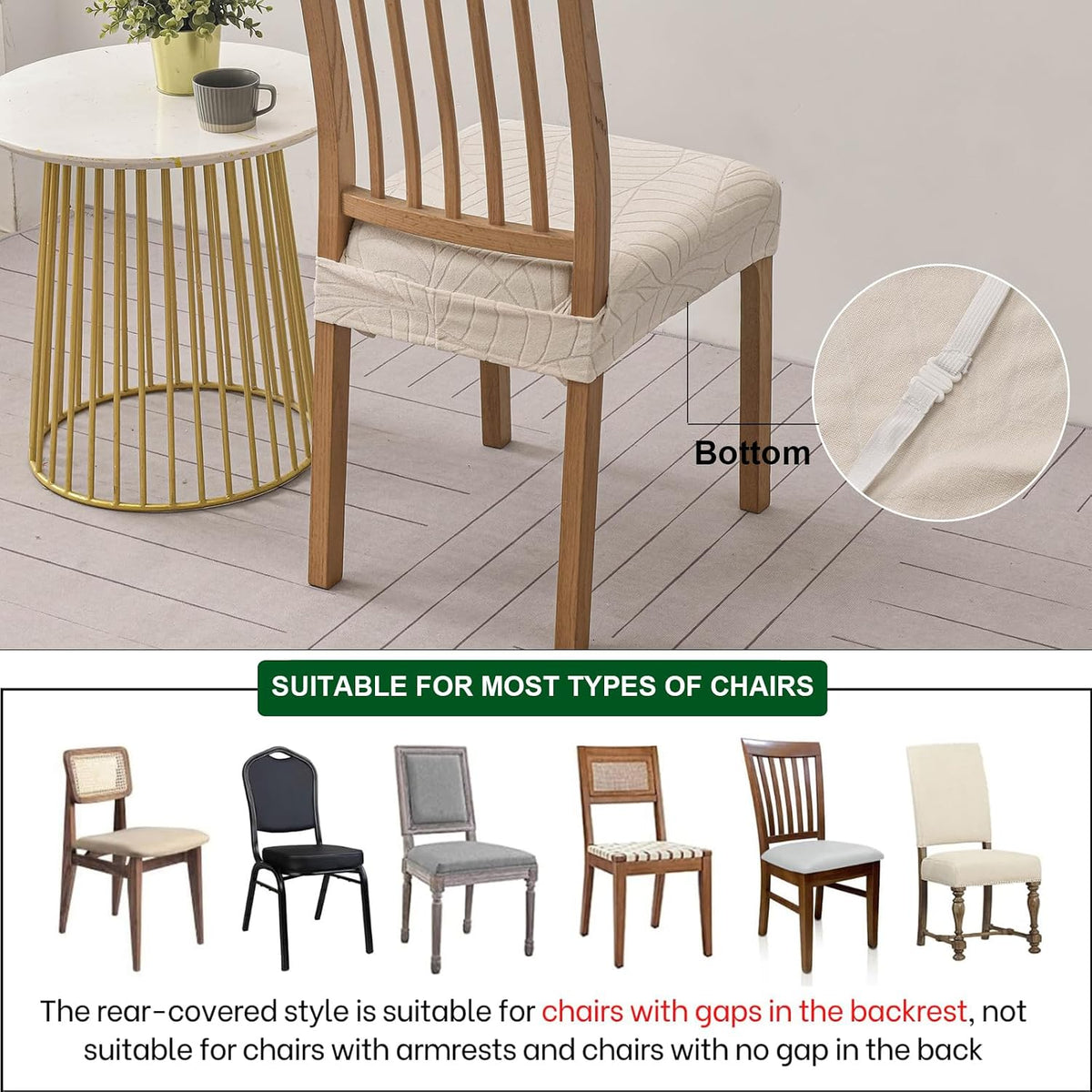 CRFATOP Dining Chair Seat Covers Set of 4 with Stretch Bench Slipcover,04
