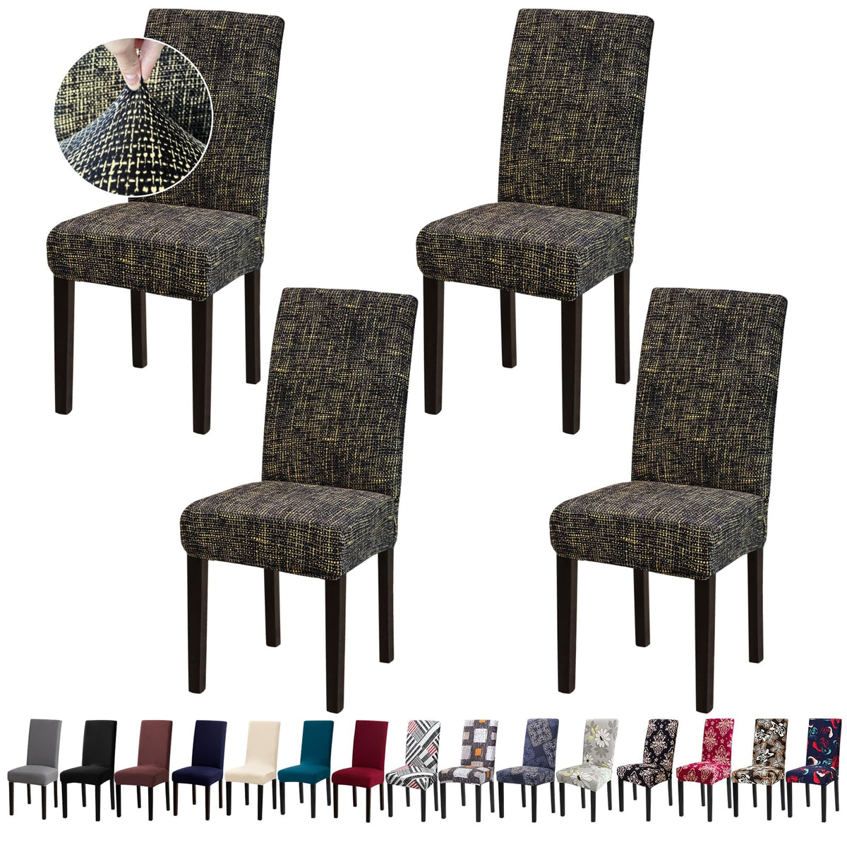Chair Covers, Stretch Dining Room Chair Covers Set of 6, Removable Washable Dining Chair Slipcovers for Home, Hotel, Banquet
