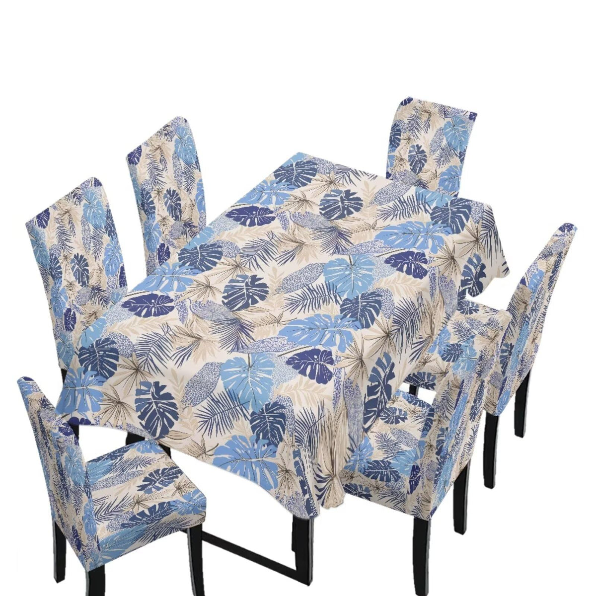 Easter Table Cloth Rectangle Table Set of 7 Include Kitchen Chair Covers and Tablecloths for Dining Room Banquet, Chair Seat Protector Cover, Easter Egg Bunny Floral Print Yellow