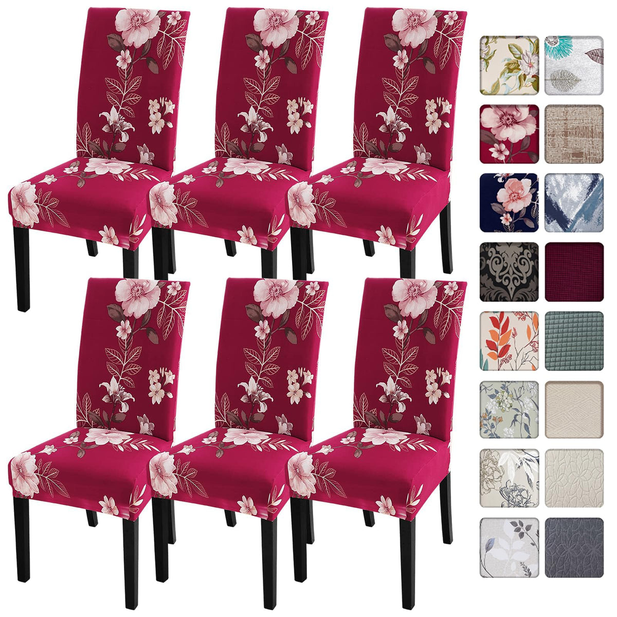 SearchI Chair Covers Slipcovers Set of 4, Spandex Super Fit Stretch Removable Washable Kitchen Parsons Protector for Dining Room,Hotel,Ceremony,Beige+Flowers